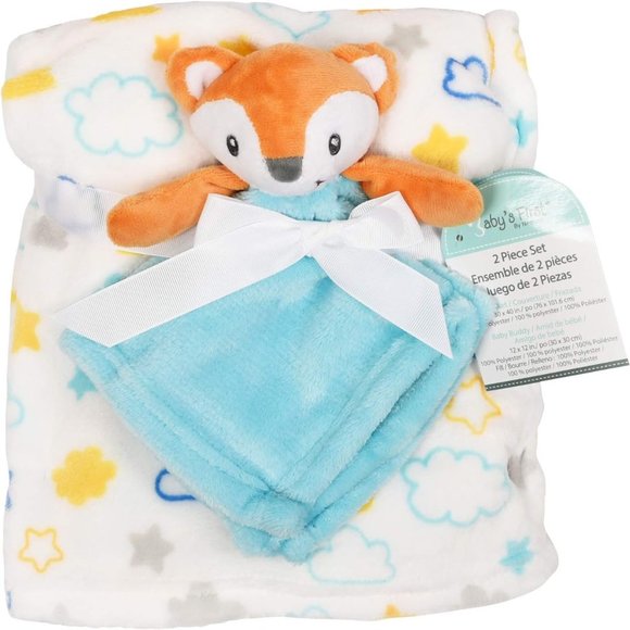 Blue Orange Boy Fox Security Blanket 2 Piece Set Babys First by Nemcor Lovey NWT - Picture 3 of 3